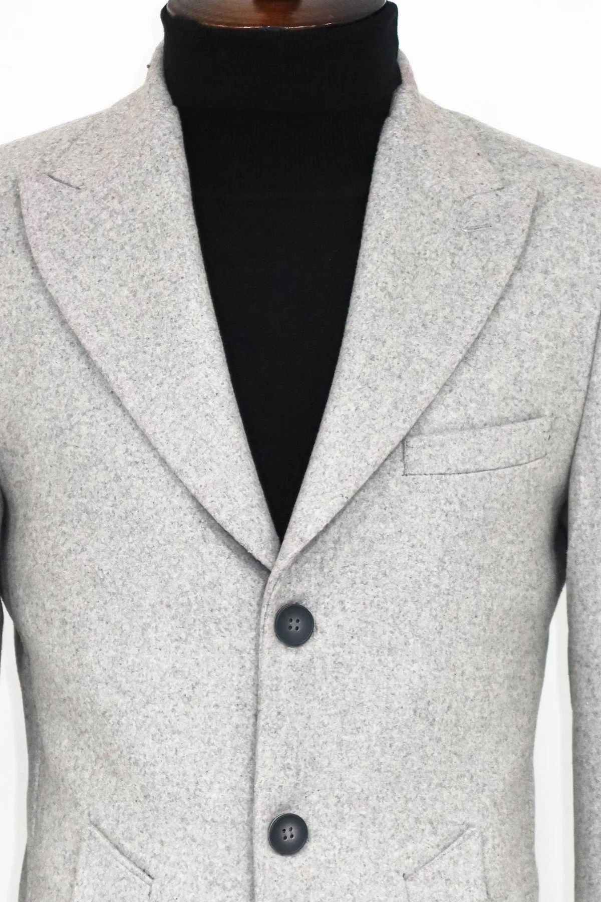 Wide Lapel Wool Grey Men Coat - Wessi sold by Wessi product image thumbnail 2