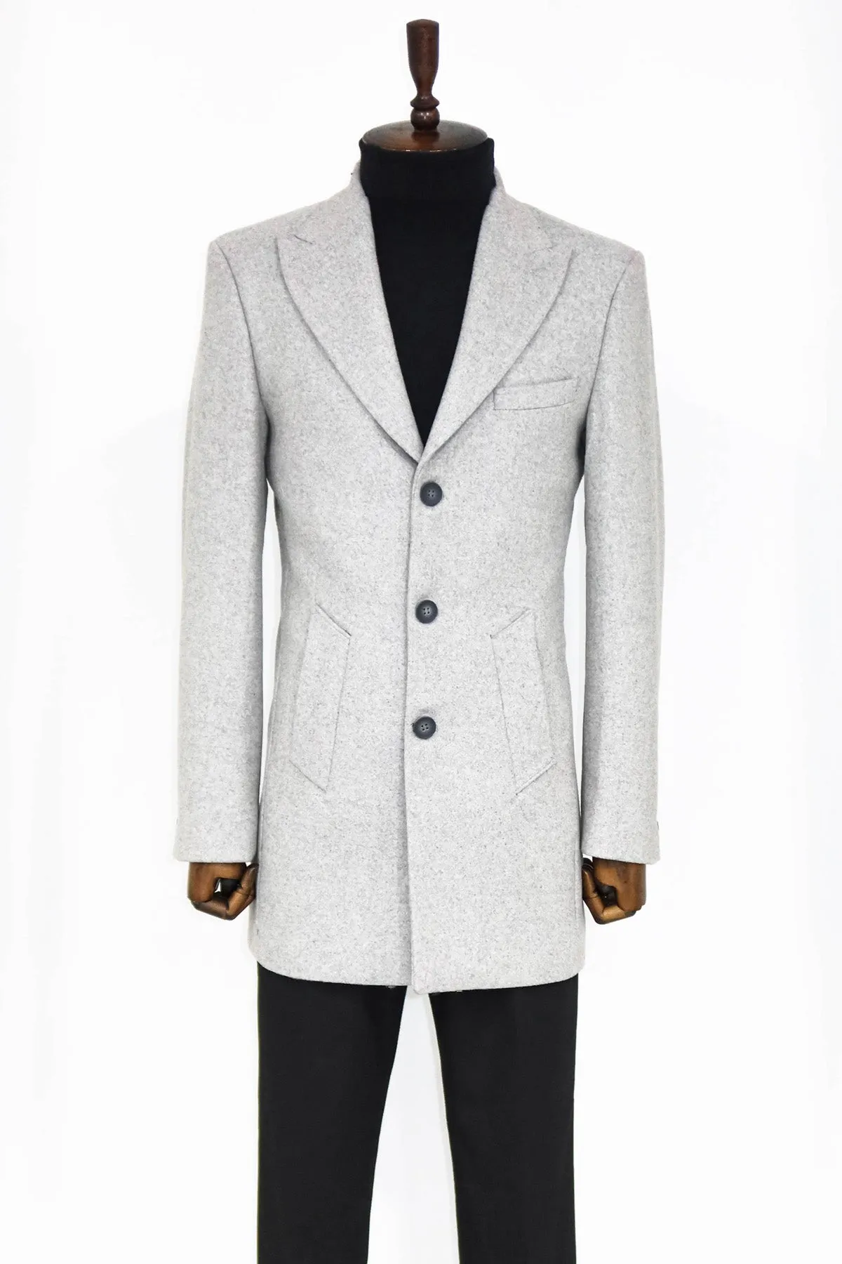 Wide Lapel Wool Grey Men Coat - Wessi sold by Wessi product image thumbnail 5