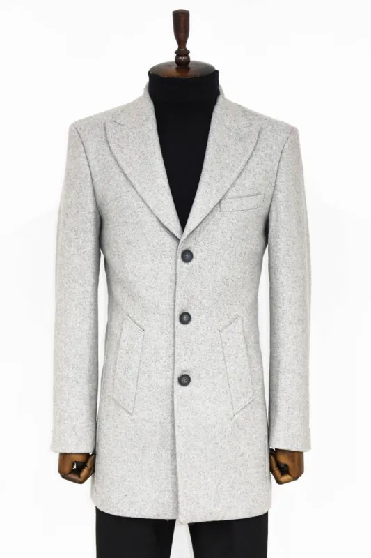 Wide Lapel Wool Grey Men Coat - Wessi sold by Wessi