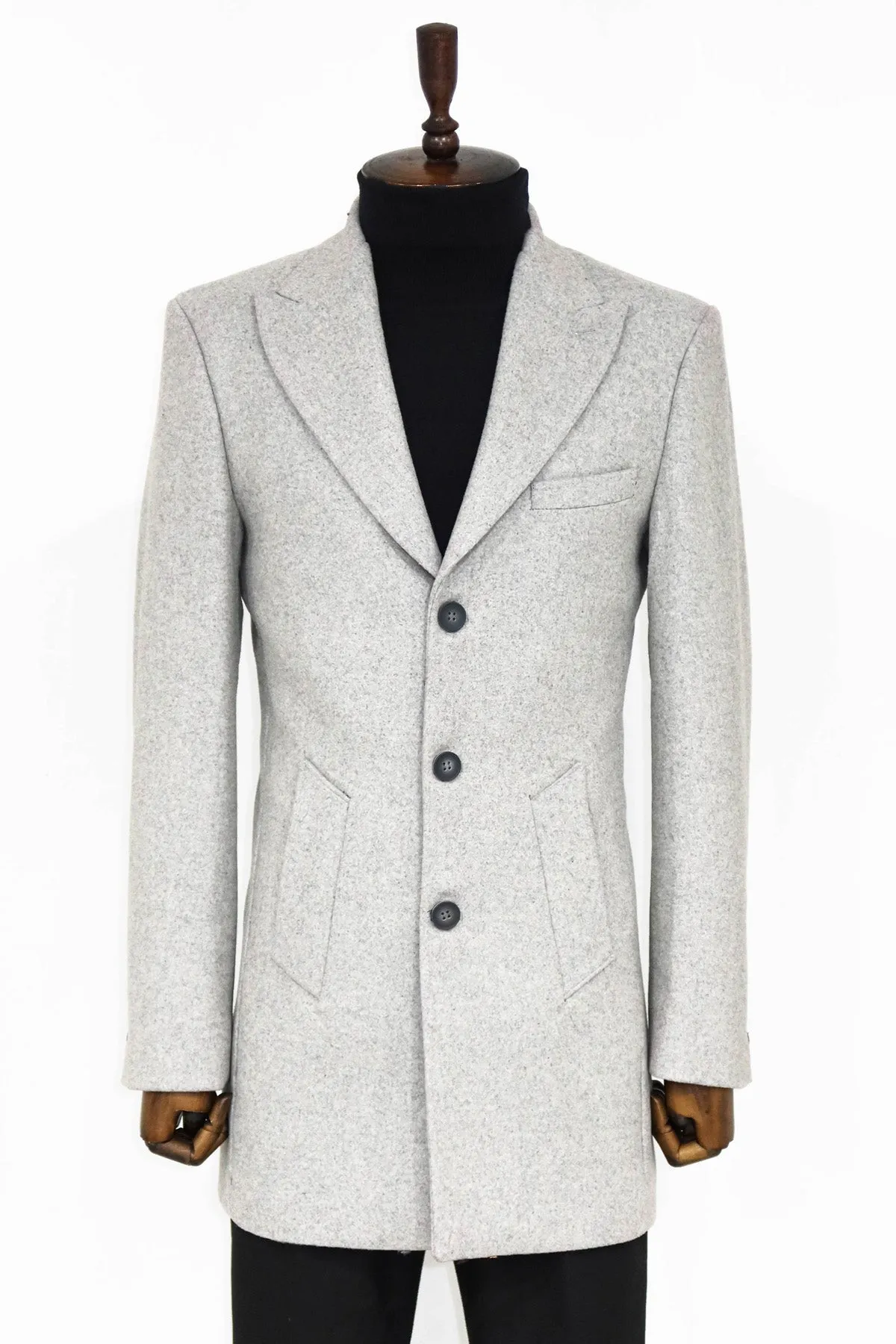 Wide Lapel Wool Grey Men Coat - Wessi sold by Wessi