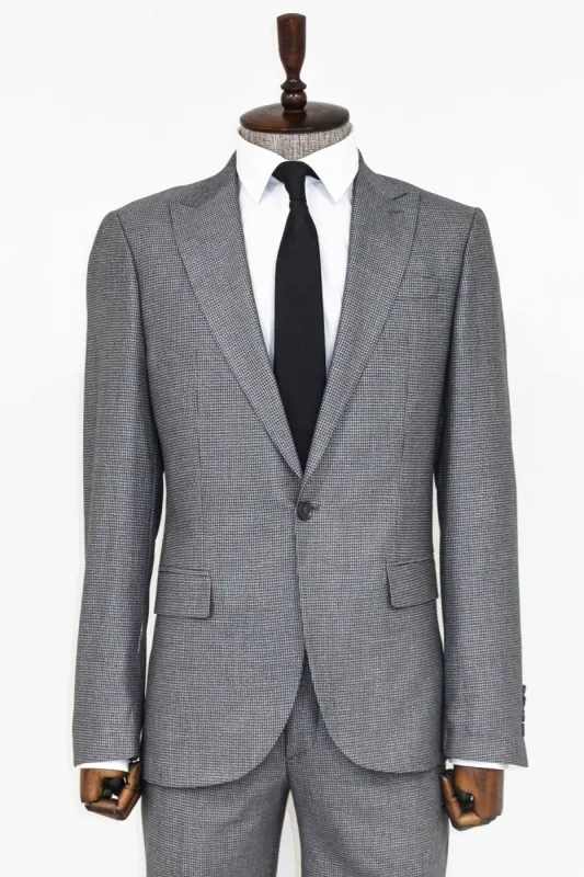 Slim Fit Houndstooth Patterned 2 Piece Grey Men Suit - Wessi sold by Wessi