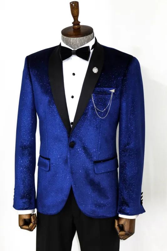 Shawl Collar Velvet Sax Blue Men Prom Blazer - Wessi sold by Wessi