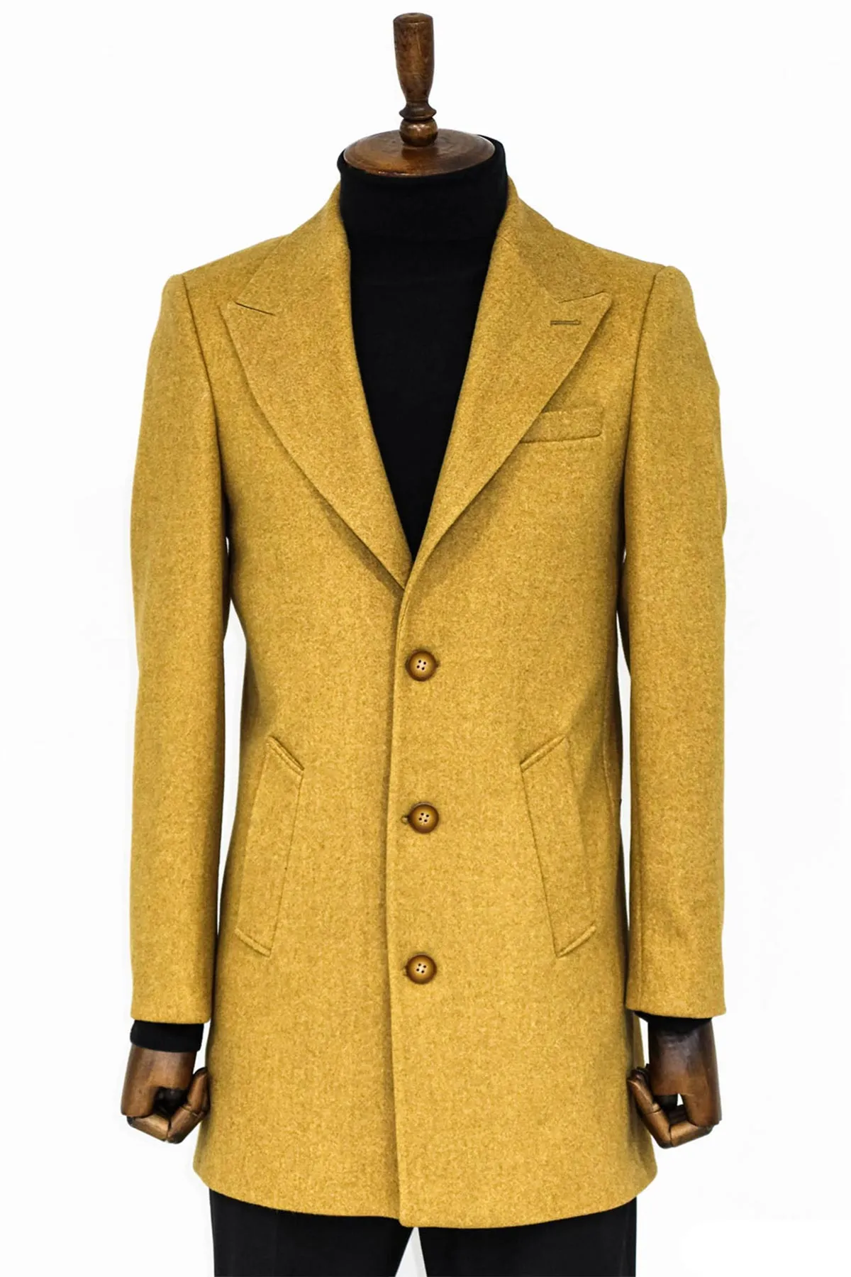 Wide Lapel Wool Mustard Men Coat - Wessi sold by Wessi