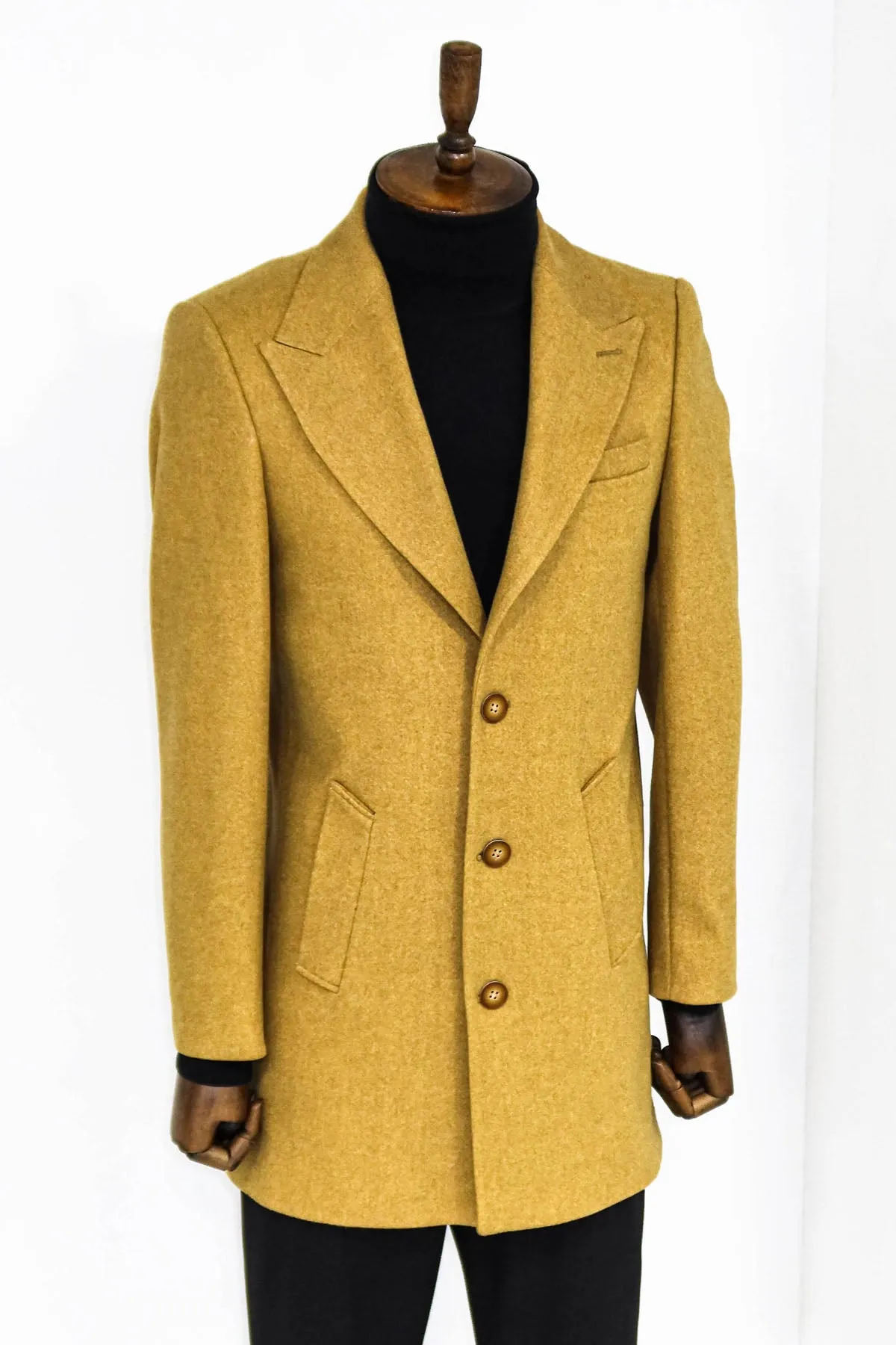 Wide Lapel Wool Mustard Men Coat - Wessi sold by Wessi product image thumbnail 3