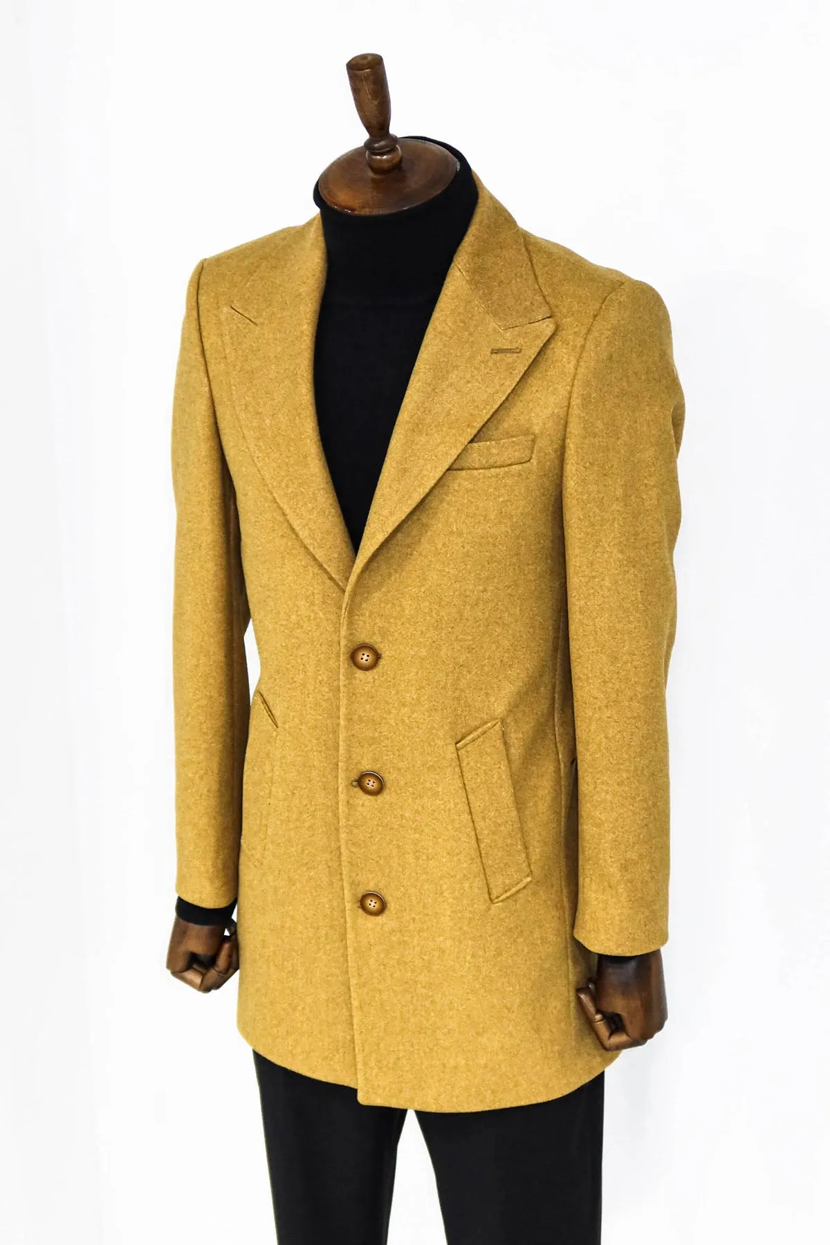 Wide Lapel Wool Mustard Men Coat - Wessi sold by Wessi product image thumbnail 5