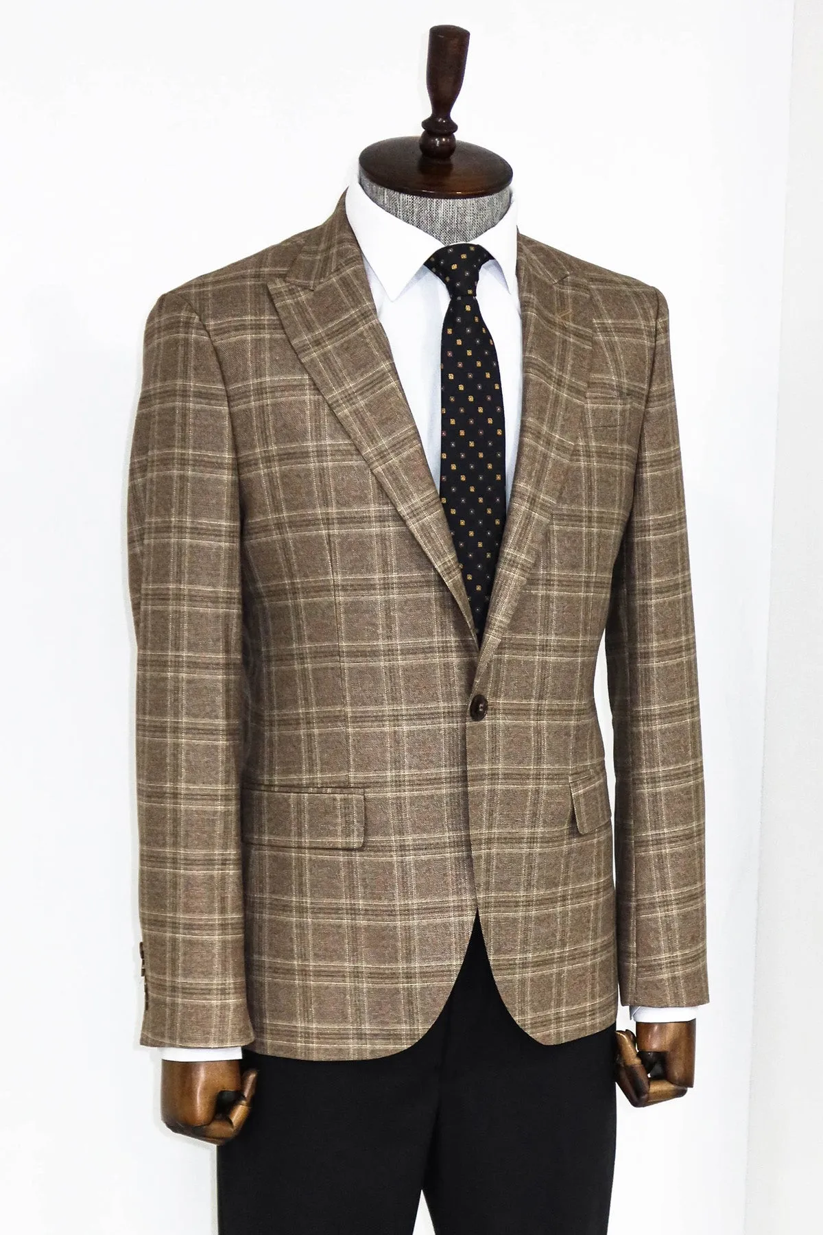 Slim Fit Peak Lapel Checked Grey Men Blazer - Wessi sold by Wessi product image thumbnail 5
