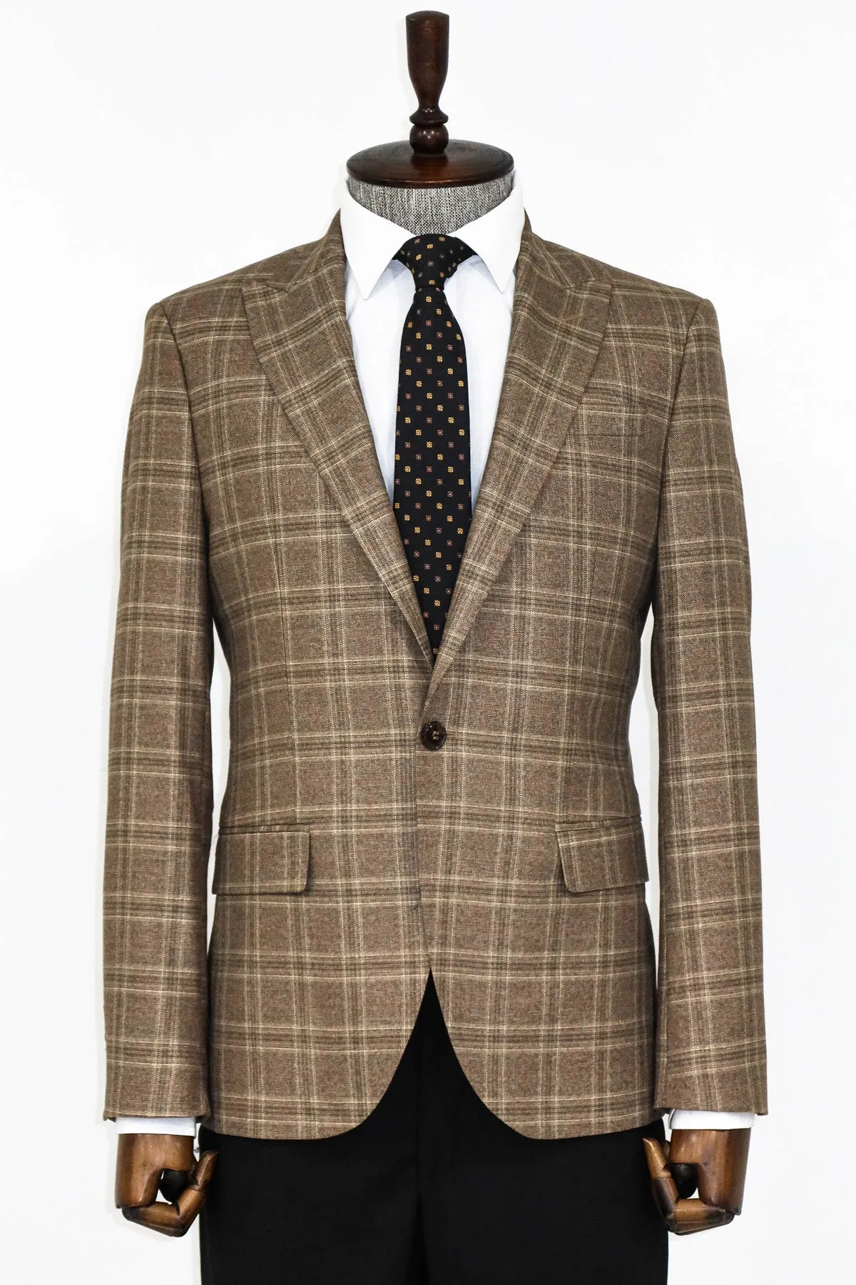 Slim Fit Peak Lapel Checked Grey Men Blazer - Wessi sold by Wessi