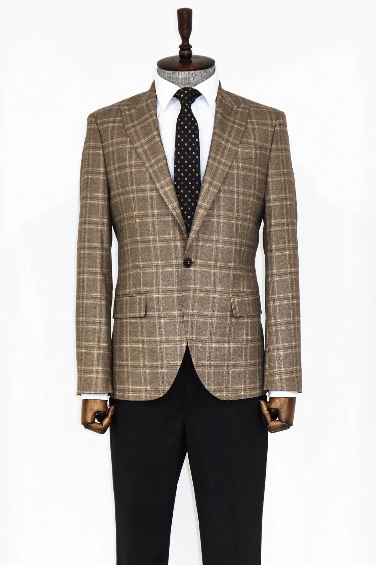 Slim Fit Peak Lapel Checked Grey Men Blazer - Wessi sold by Wessi product image thumbnail 3