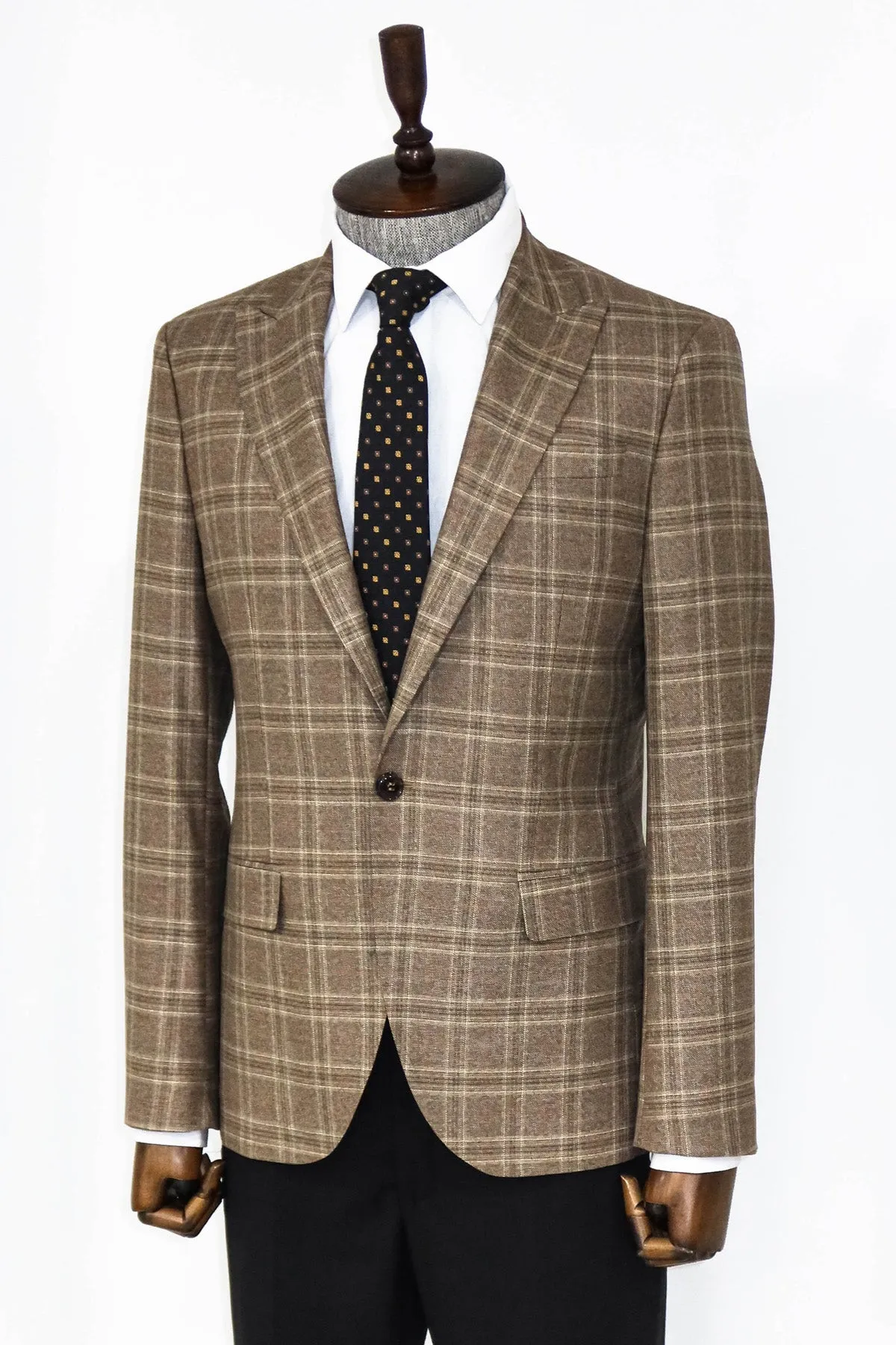 Slim Fit Peak Lapel Checked Grey Men Blazer - Wessi sold by Wessi product image thumbnail 4