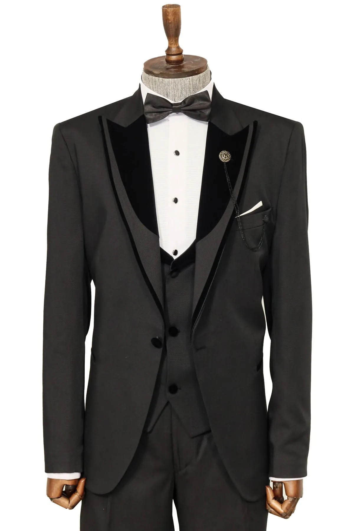 Velvet Collar Patterned Black Tuxedo | Wessi sold by Wessi product image thumbnail 3