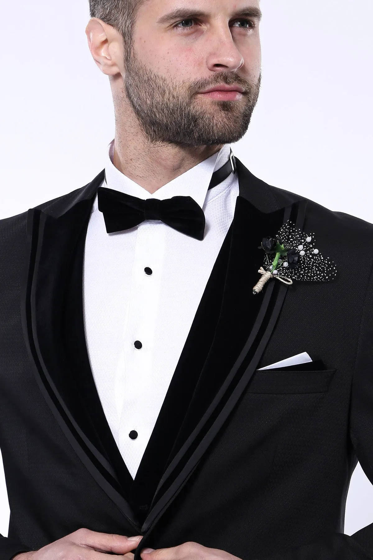 Velvet Collar Patterned Black Tuxedo | Wessi sold by Wessi product image thumbnail 2