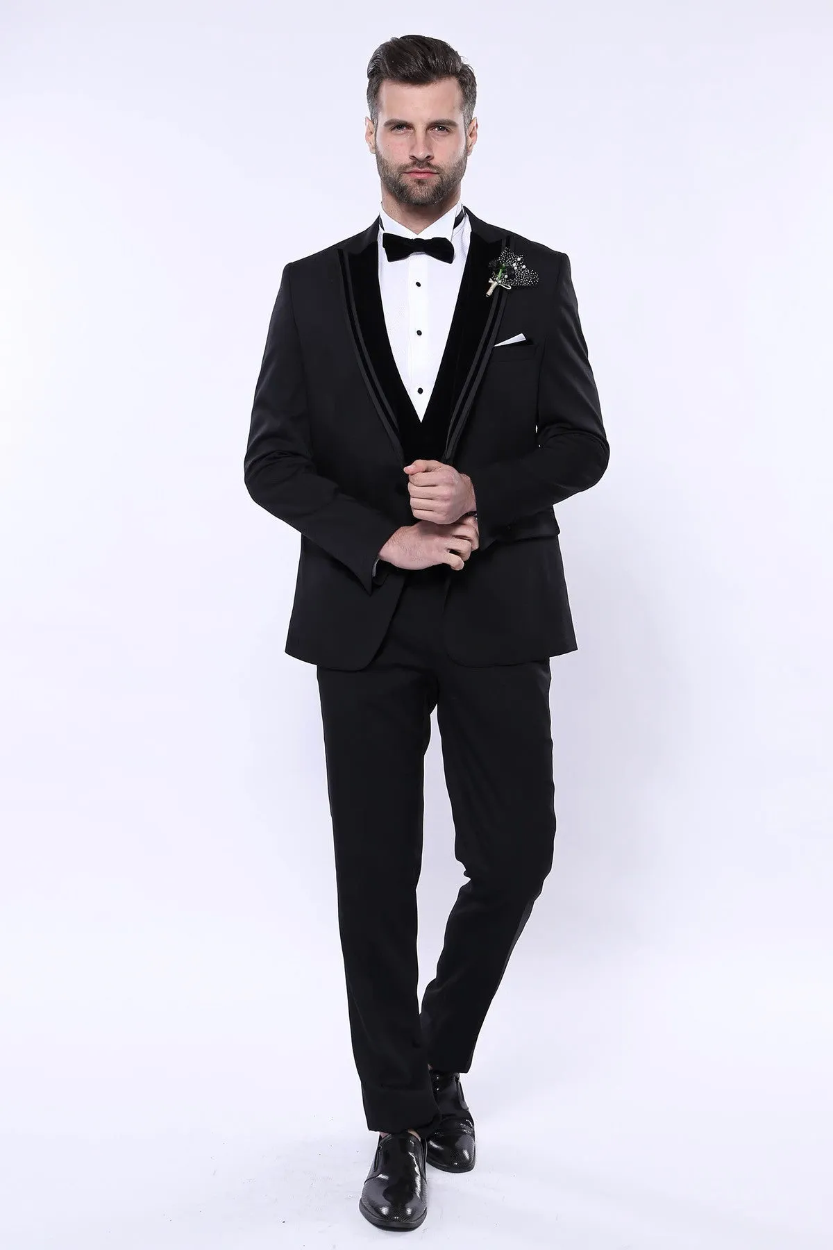 Velvet Collar Patterned Black Tuxedo | Wessi sold by Wessi product image thumbnail 4