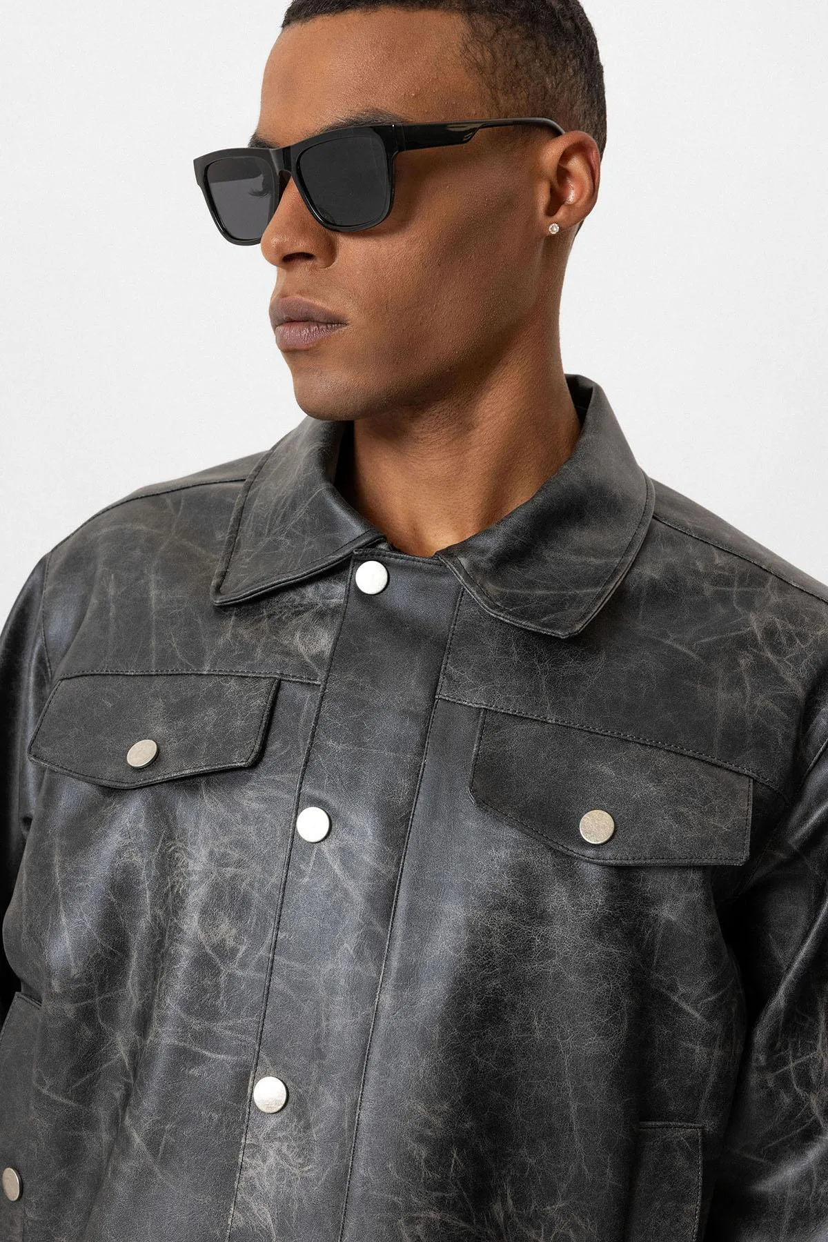 Black Crop Fit Faux Leather Men's Jacket - Wessi sold by Wessi product image thumbnail 5