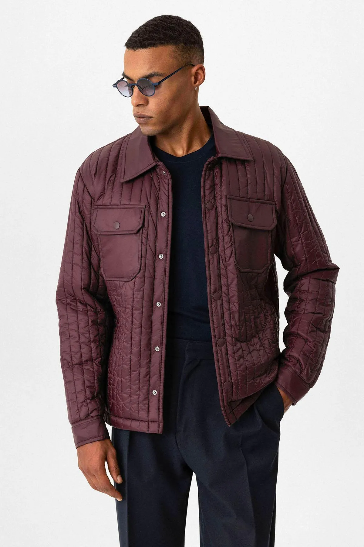 Burgundy Lightweight Quilted Men's Jacket - Wessi sold by Wessi product image thumbnail 2