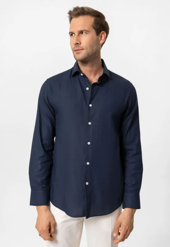Navy Long-Sleeve Slim Fit Men's Shirt - Wessi sold by Wessi