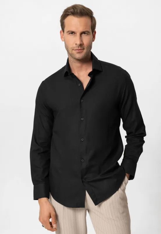 Black Long-Sleeve Slim Fit Men's Shirt - Wessi sold by Wessi