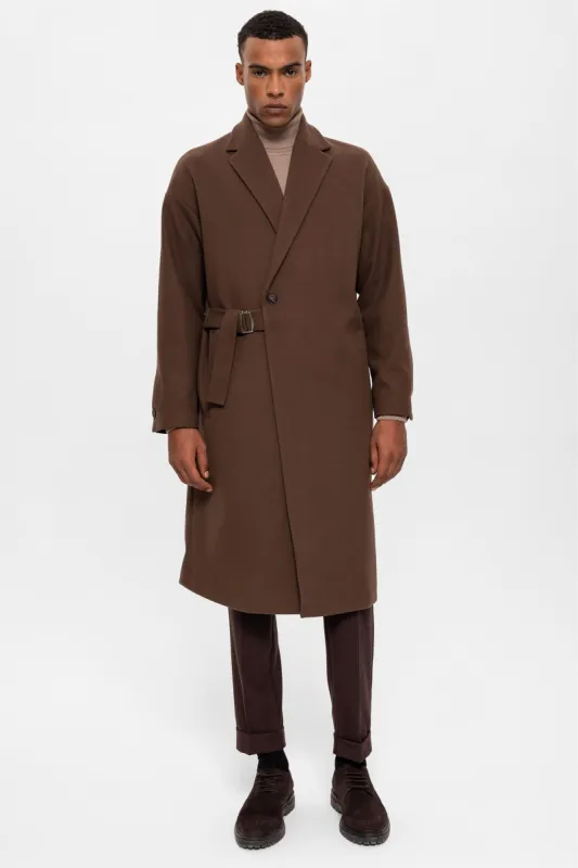 Brown Belted Oversize Men's Coat - Wessi sold by Wessi