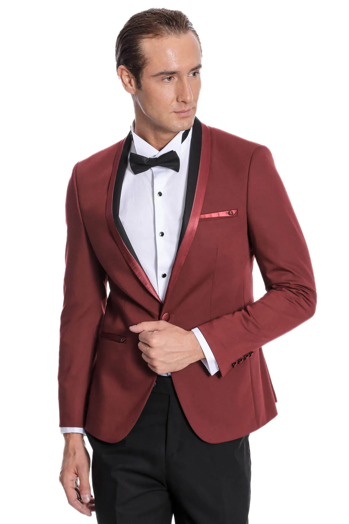 Shawl Lapel Burgundy Tuxedo Suit | Wessi sold by Wessi