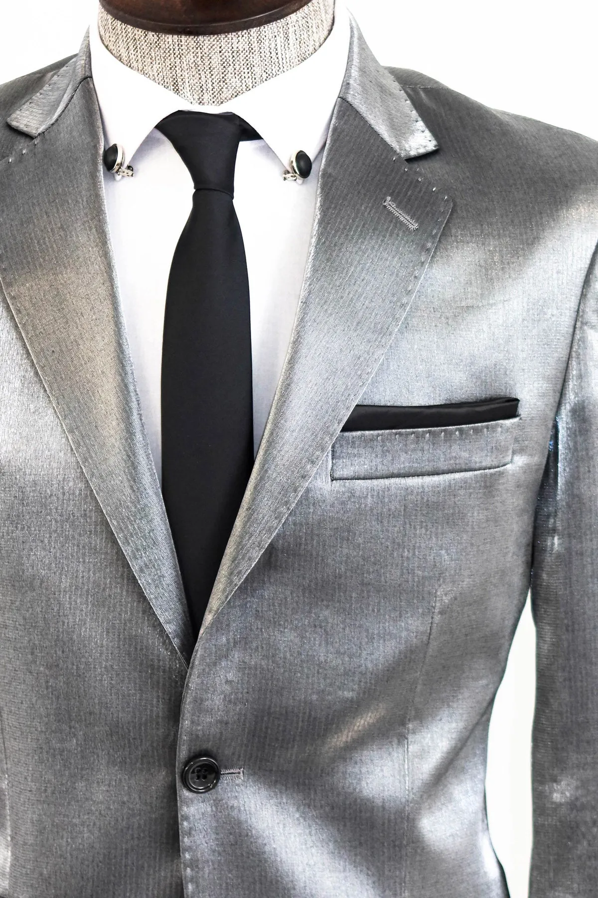 Two Buttons Two Piece Slim Fit Satin Grey Men Suit sold by Wessi product image thumbnail 2