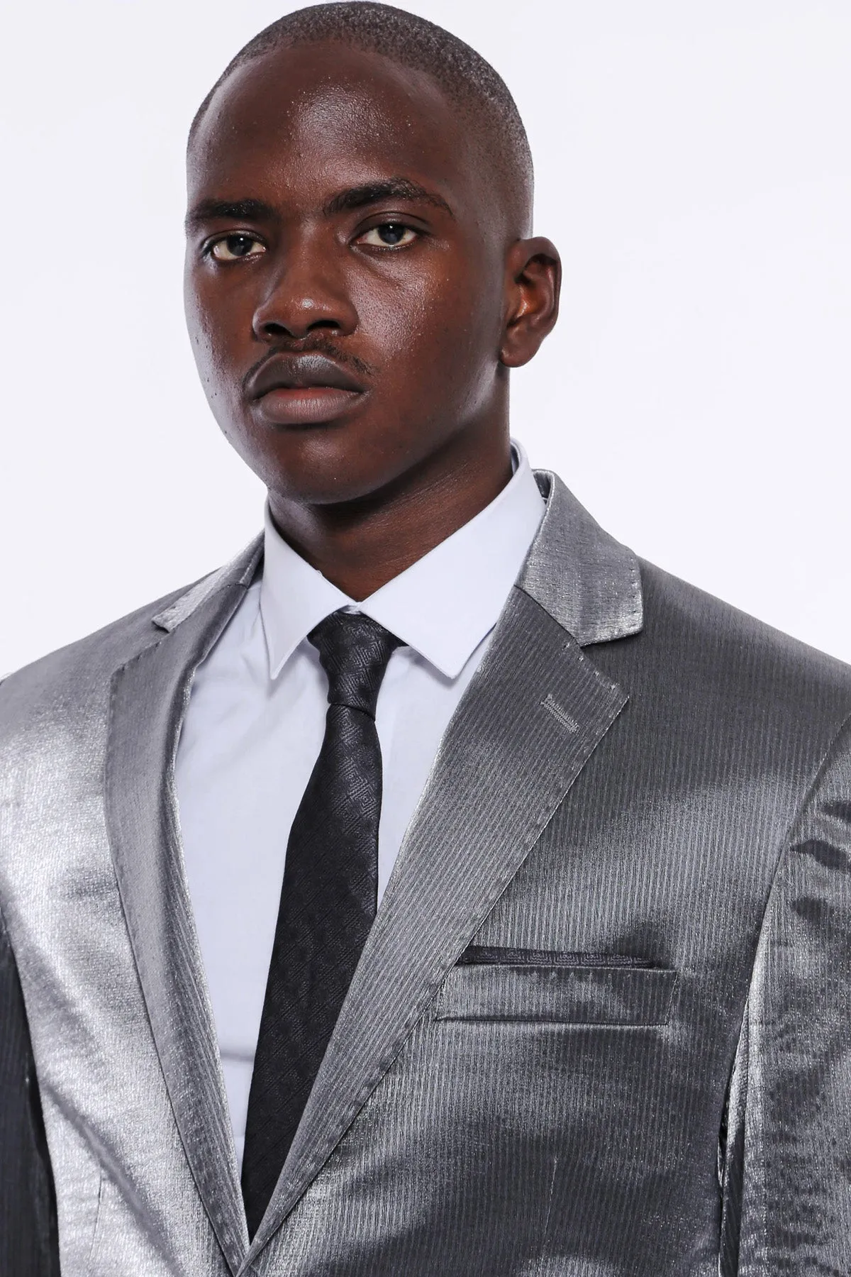 Two Buttons Two Piece Slim Fit Satin Grey Men Suit sold by Wessi product image thumbnail 4