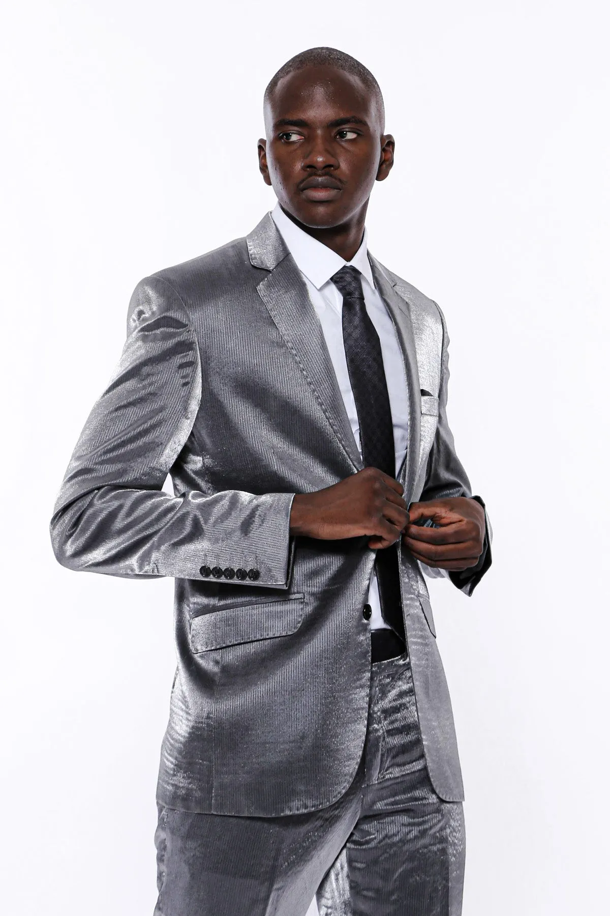 Two Buttons Two Piece Slim Fit Satin Grey Men Suit sold by Wessi product image thumbnail 3