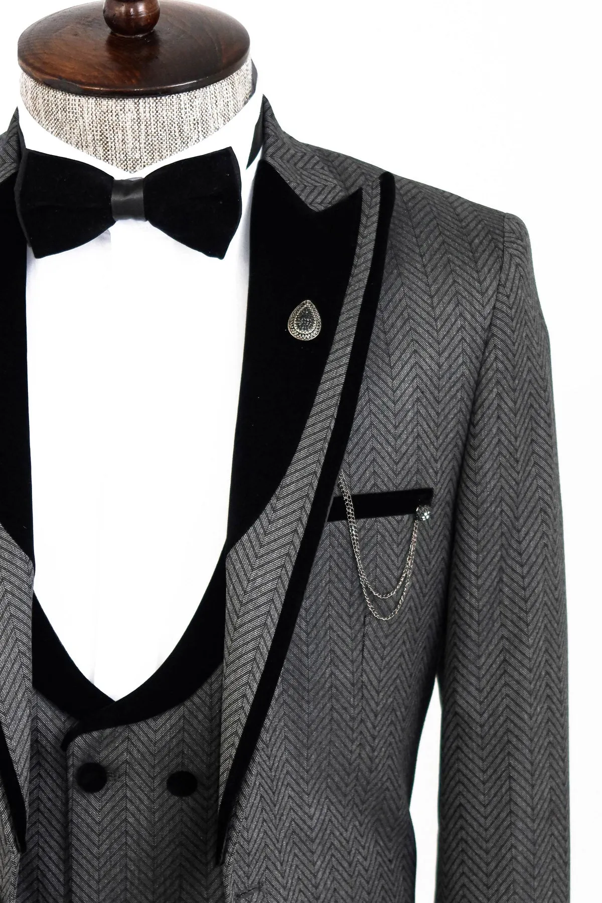 Patterned Velvet Lapel Smoked Men Tuxedo - Wessi sold by Wessi product image thumbnail 2