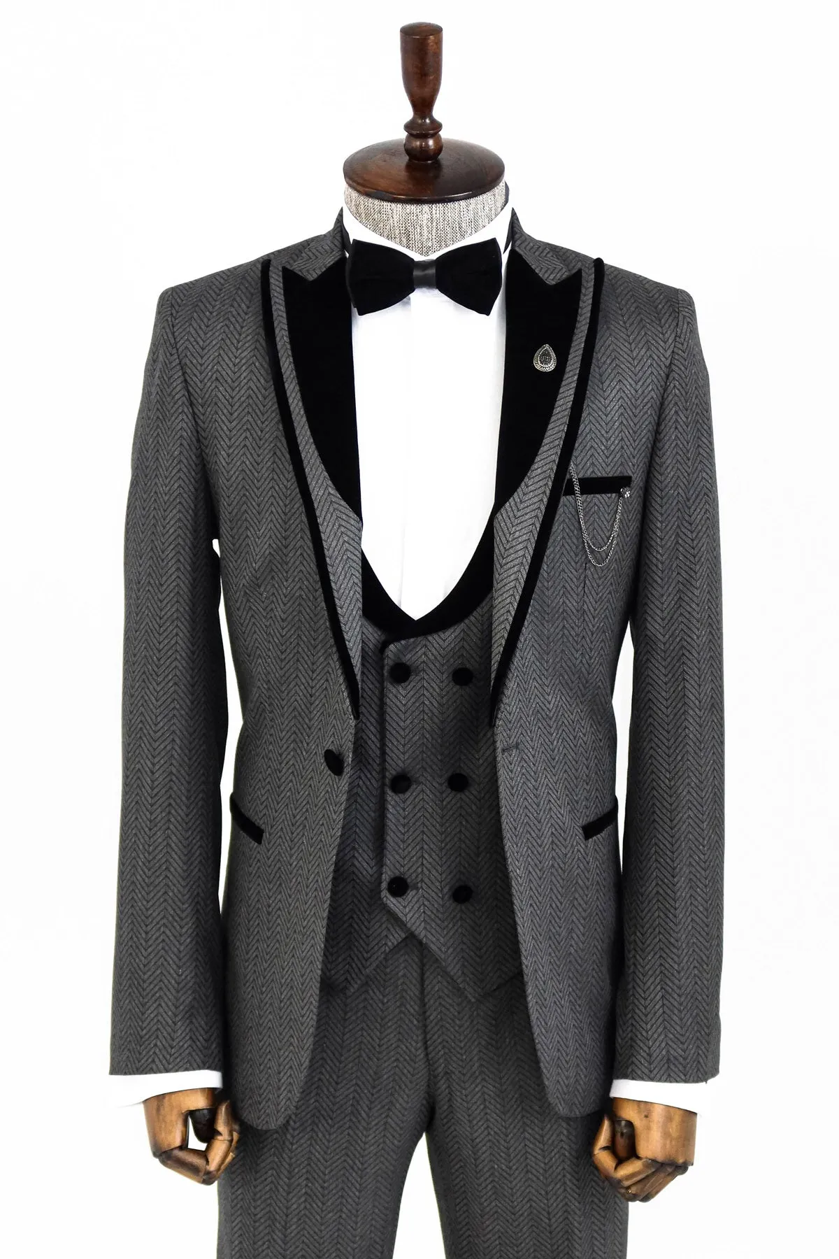 Patterned Velvet Lapel Smoked Men Tuxedo - Wessi sold by Wessi