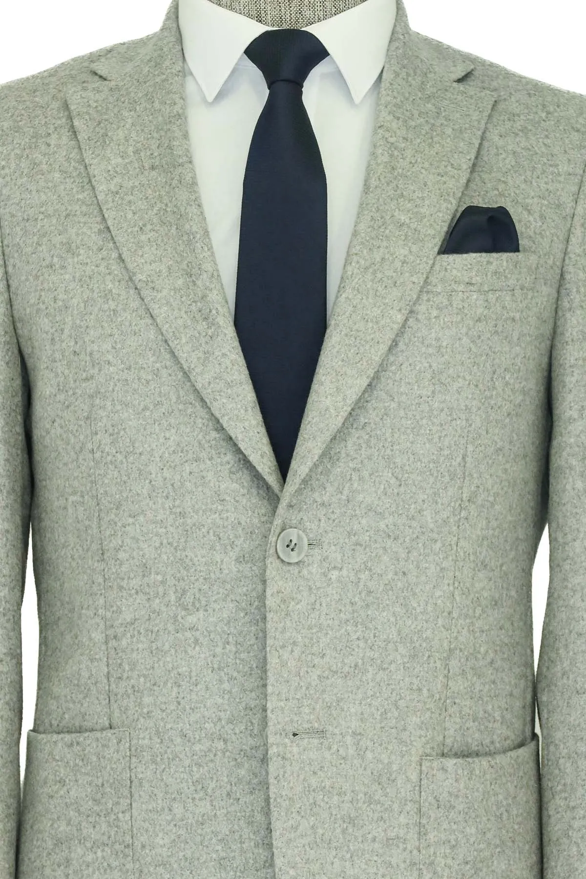Slim Fit Plain Wide Lapel Grey Men Wool Blazer - Wessi sold by Wessi product image thumbnail 2
