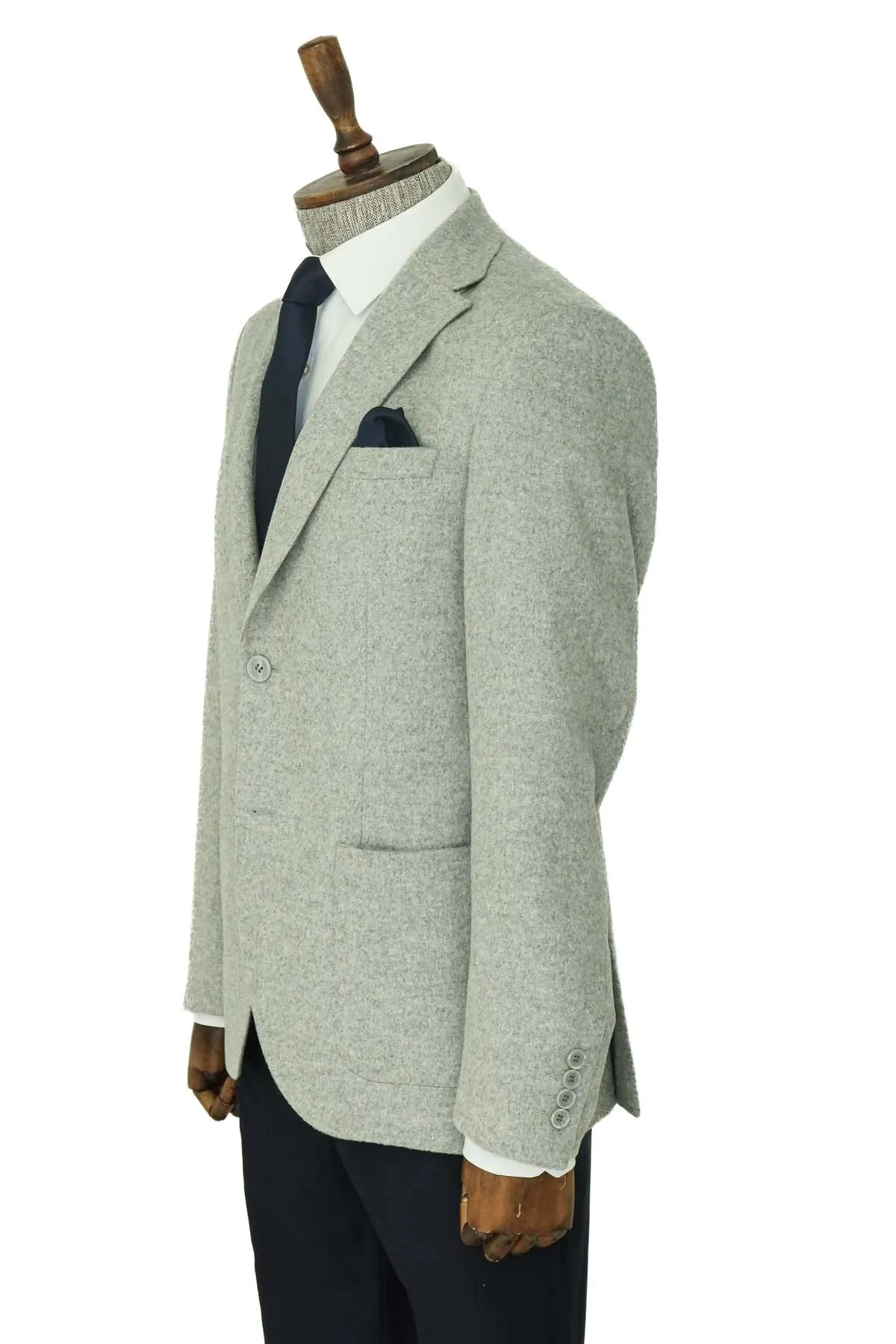 Slim Fit Plain Wide Lapel Grey Men Wool Blazer - Wessi sold by Wessi product image thumbnail 4