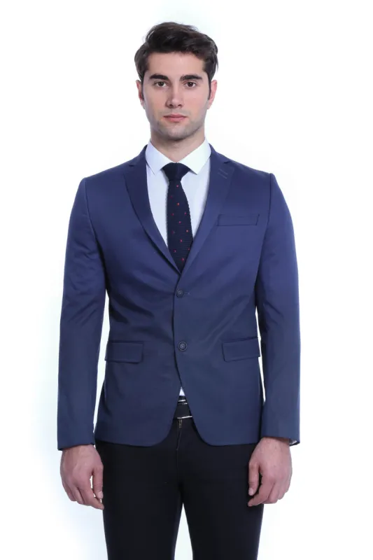 2 Button Mono Lapel Plain Cotton Navy Blue Jacket-Wessi sold by Wessi