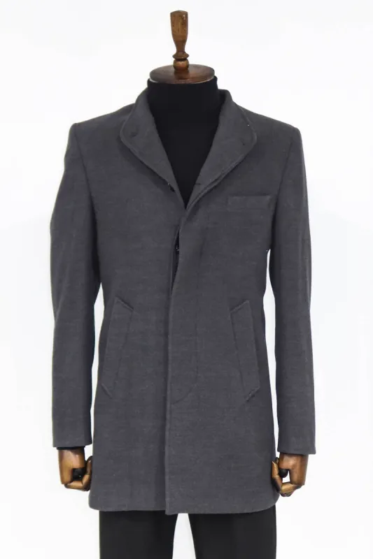Mandarin Collar Grey Men's Long Men's Coat | Wessi sold by Wessi
