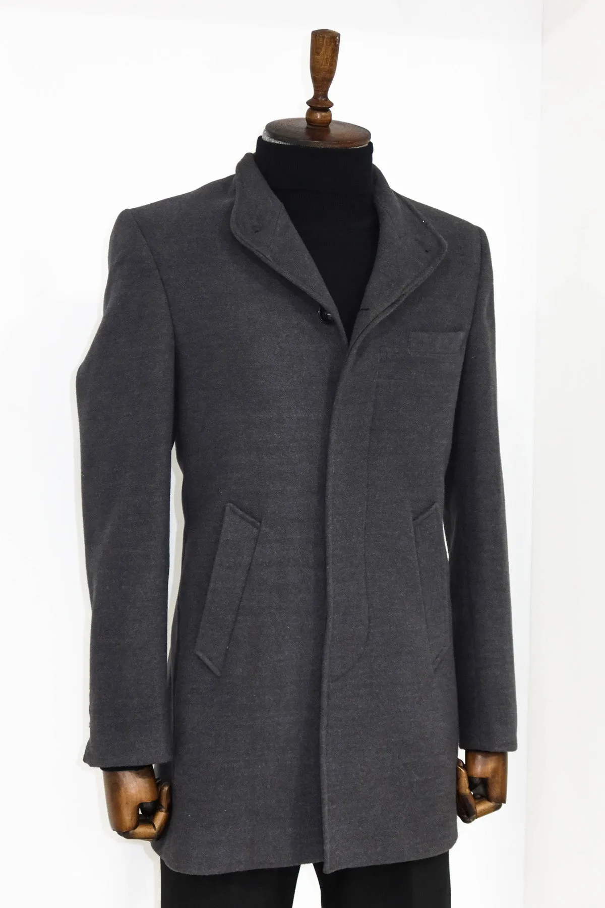 Mandarin Collar Grey Men's Long Men's Coat | Wessi sold by Wessi product image thumbnail 5