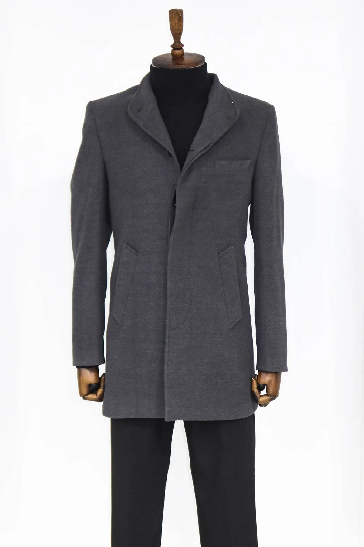 Mandarin Collar Grey Men's Long Men's Coat | Wessi sold by Wessi product image thumbnail 3
