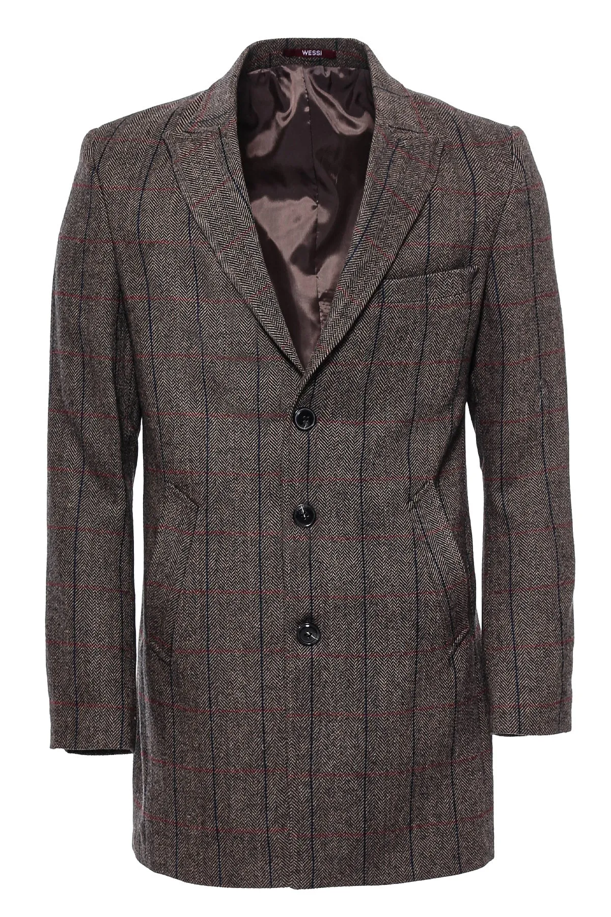 Brown Navy Burgundy Striped Slim-Fit Coat - Wessi sold by Wessi product image thumbnail 2