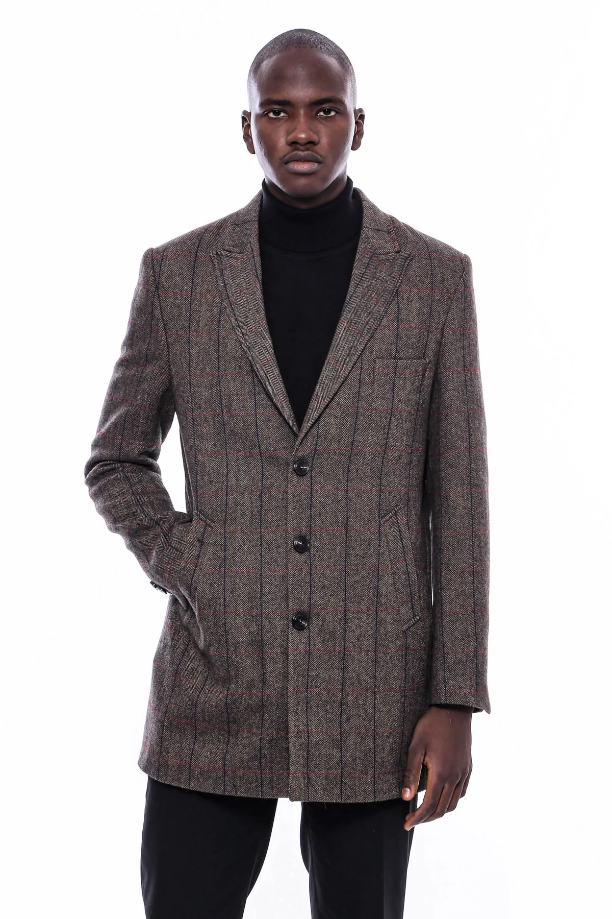 Brown Navy Burgundy Striped Slim-Fit Coat - Wessi sold by Wessi