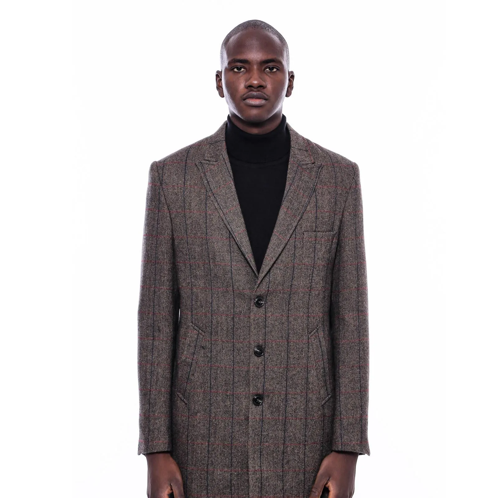 Brown Navy Burgundy Striped Slim-Fit Coat - Wessi sold by Wessi product image thumbnail 3