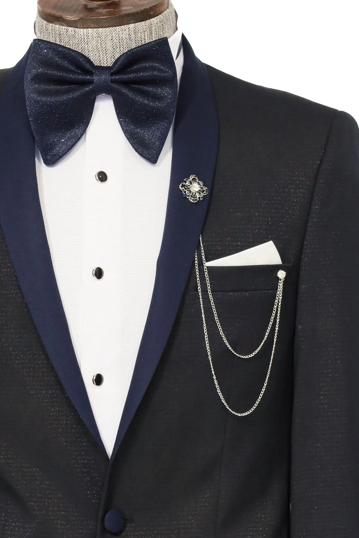 Shawl Lapel Double Breasted Navy Blue Suit | Wessi sold by Wessi product image thumbnail 2