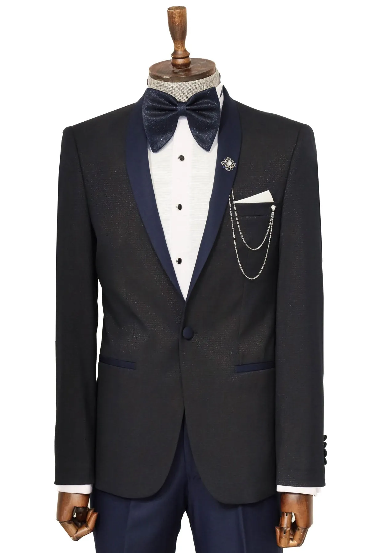 Shawl Lapel Double Breasted Navy Blue Suit | Wessi sold by Wessi