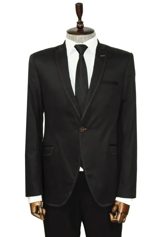 Single Button Cotton Mono Lapel Black Jacket-Wessi sold by Wessi
