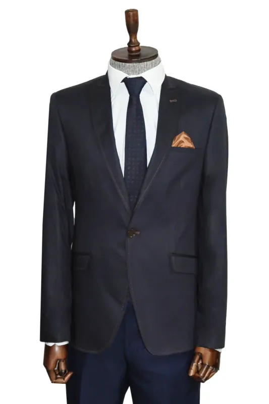 Single Button Cotton Mono Lapel Navy Blue Jacket-Wessi sold by Wessi