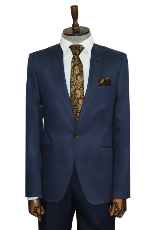 Single Button Cotton Mono Lapel Dark Blue Jacket-Wessi sold by Wessi