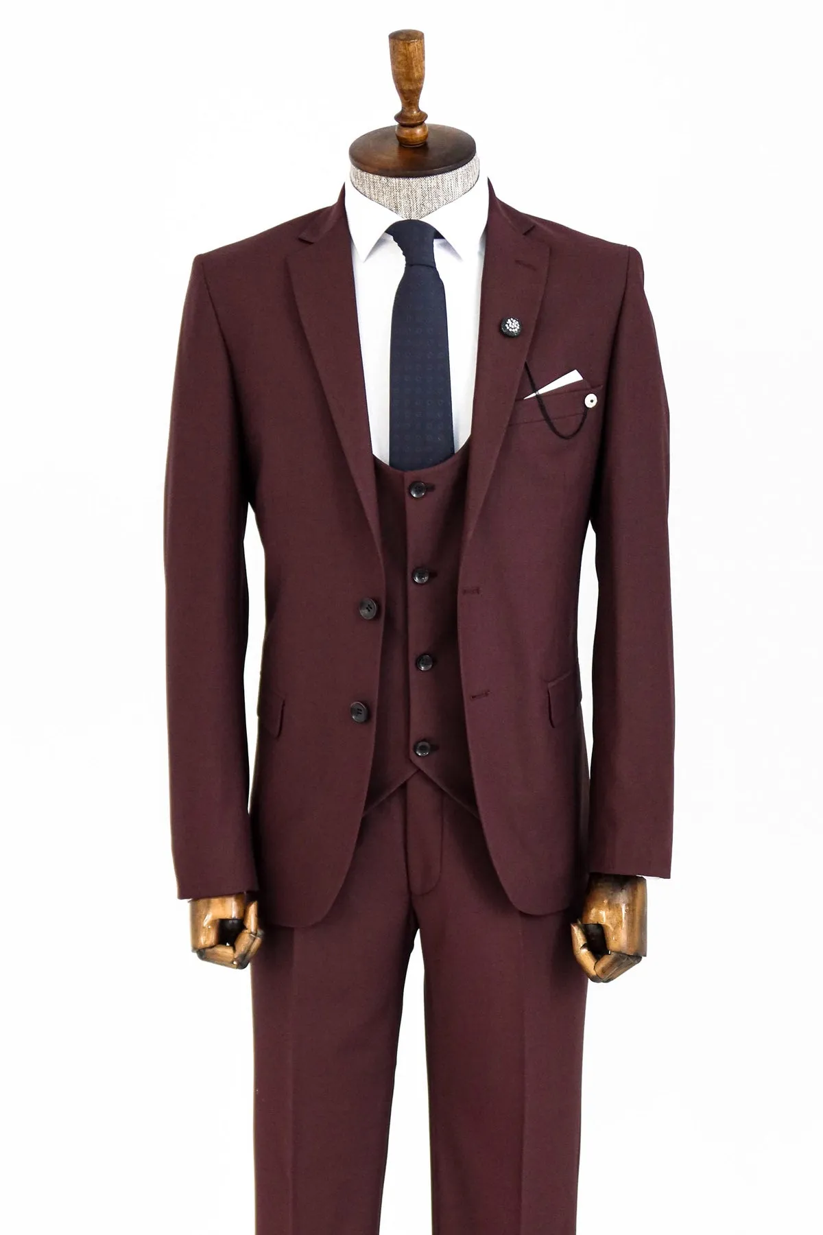 Burgundy Slim Fit Men's Suit with Vest | Wessi sold by Wessi