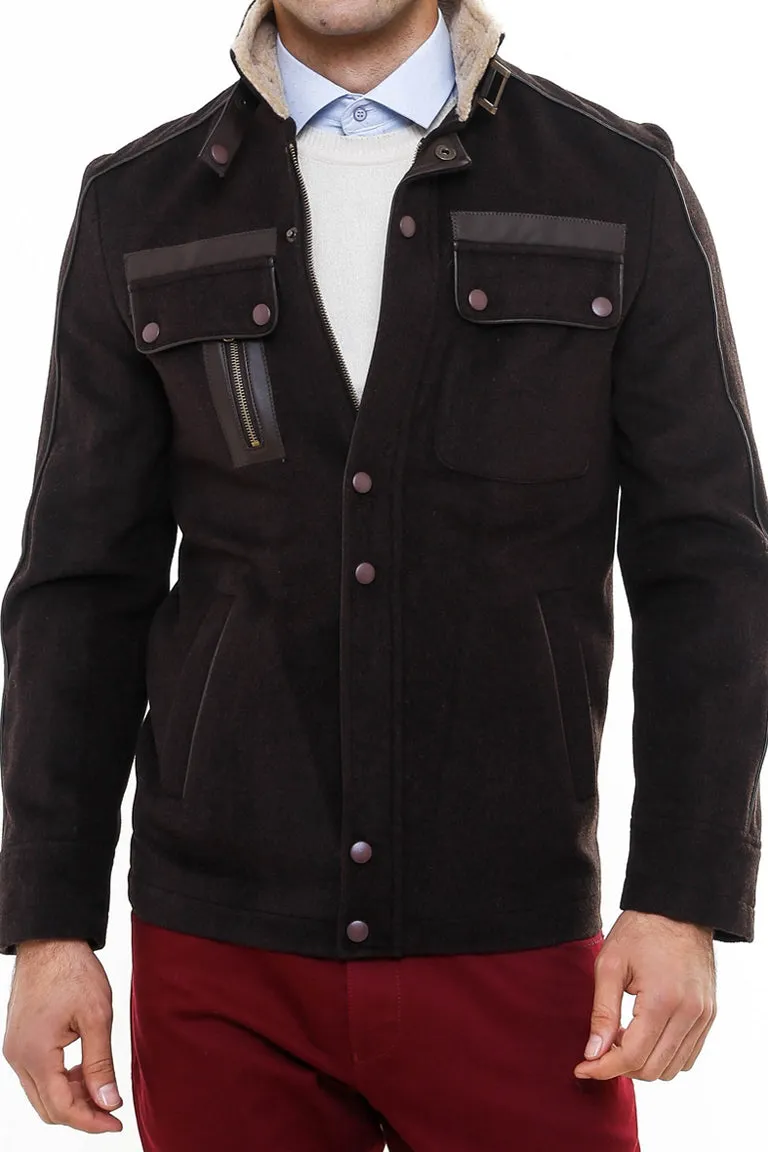 Fur Collar 4 Pockets Brown Men Coat - Wessi sold by Wessi product image thumbnail 2