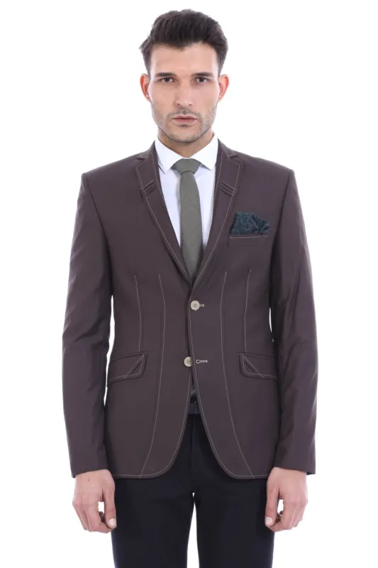 Double Buttons Stitch Embroidered Brown Jacket-Wessi sold by Wessi