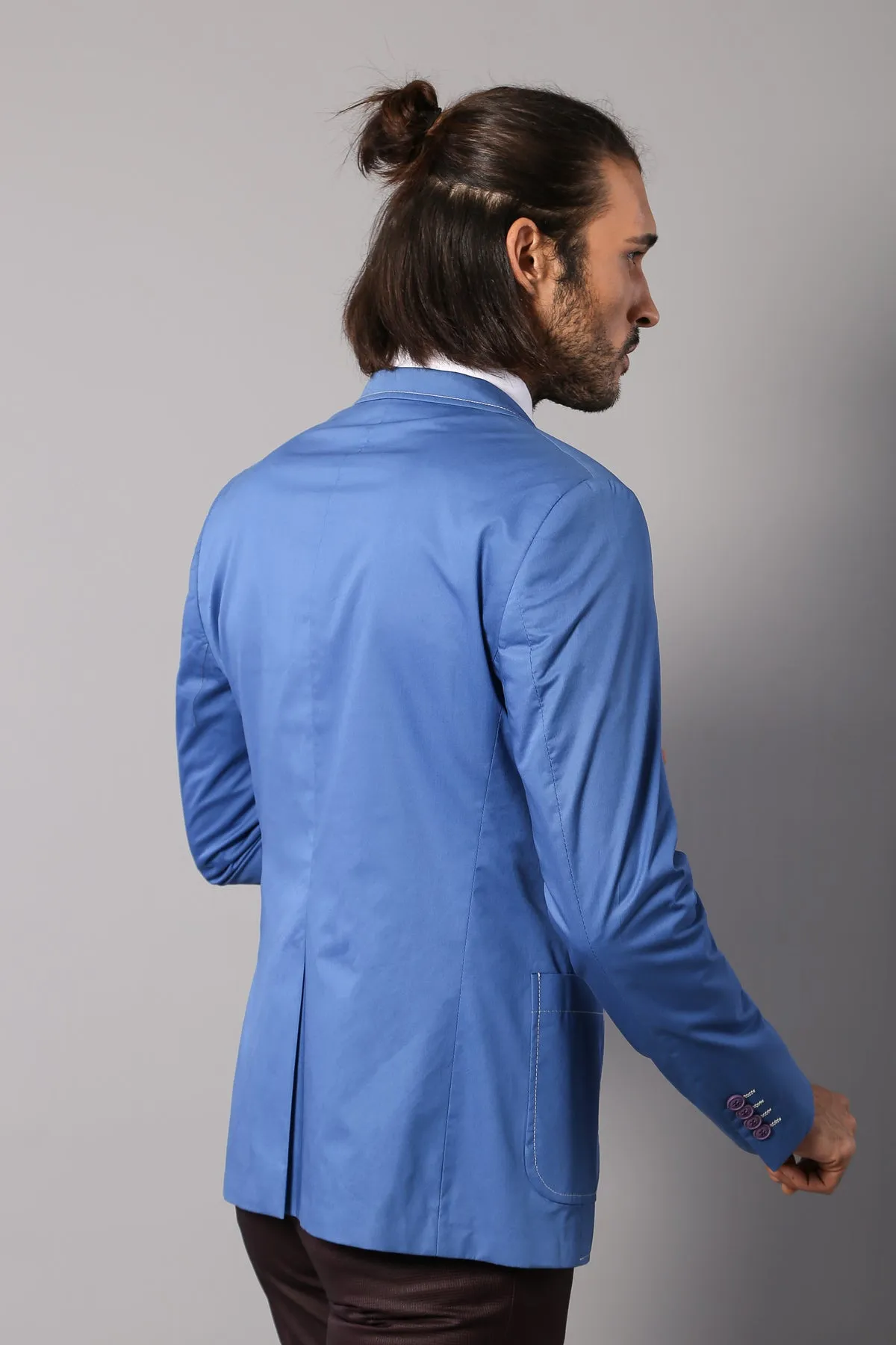 Double Buttons Mono Lapel Bag Pocket Light Blue Jacket-Wessi sold by Wessi product image thumbnail 5