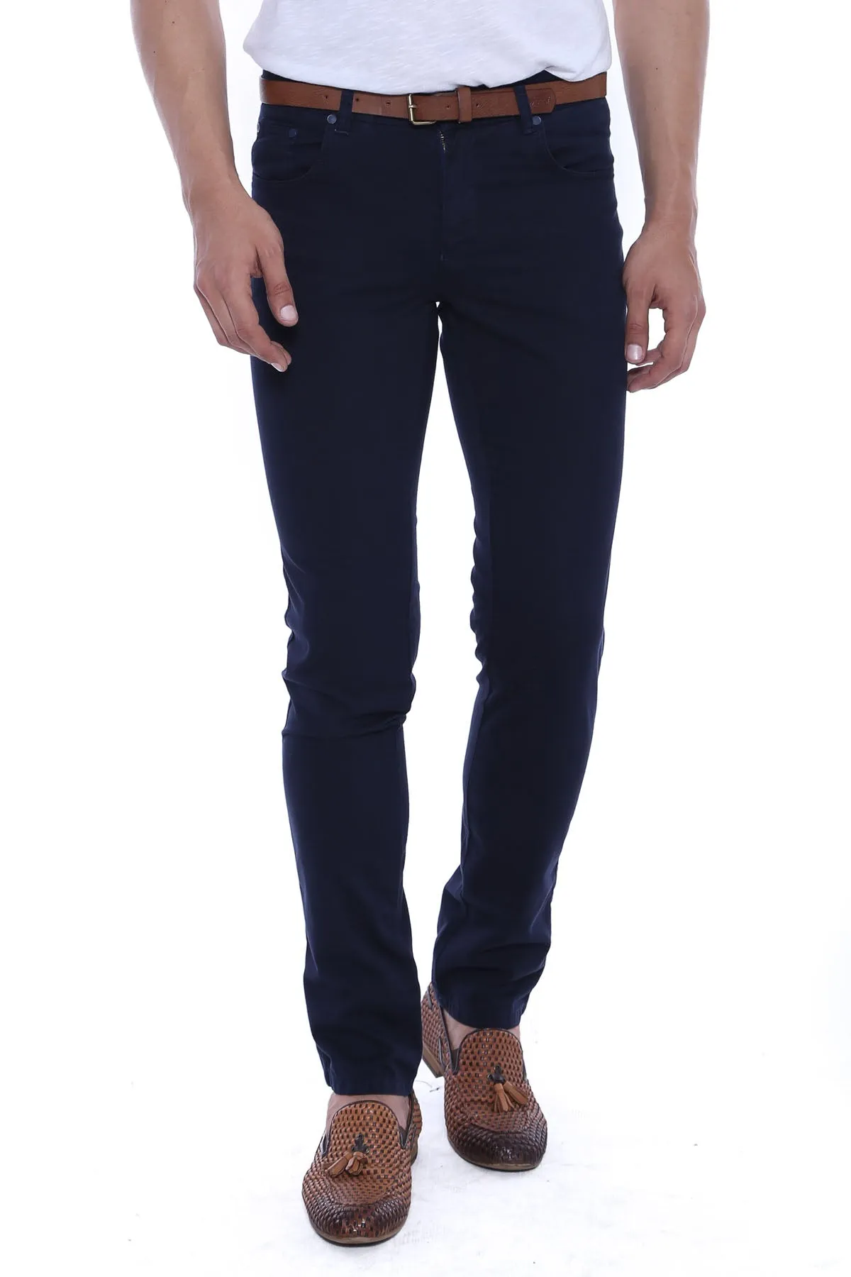Slim Fit Plain 5 Pockets Navy Blue Men Pants - Wessi sold by Wessi