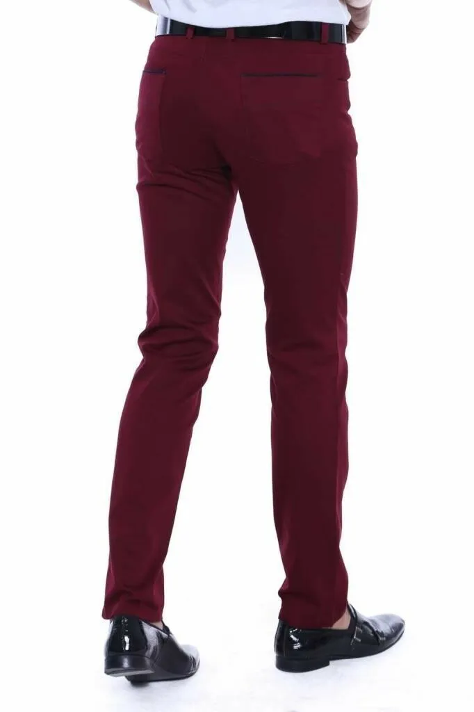 Slim Fit Cotton Burgundy Men Pants - Wessi sold by Wessi product image thumbnail 3