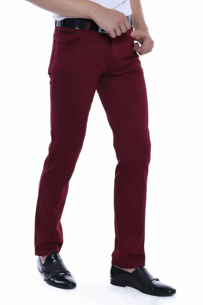 Slim Fit Cotton Burgundy Men Pants - Wessi sold by Wessi product image thumbnail 2