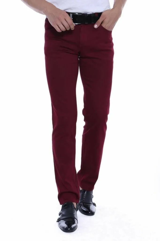 Slim Fit Cotton Burgundy Men Pants - Wessi sold by Wessi