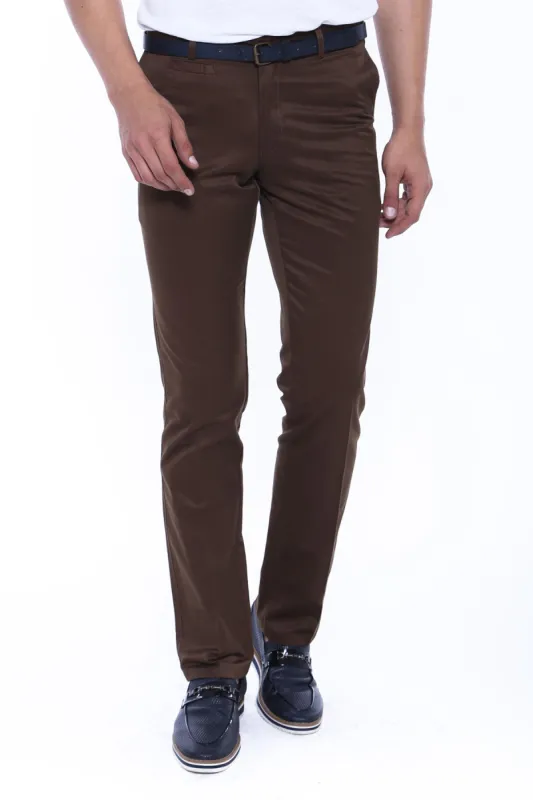 Slim Fit 5 Pockets Suede Brown Men Pants sold by Wessi